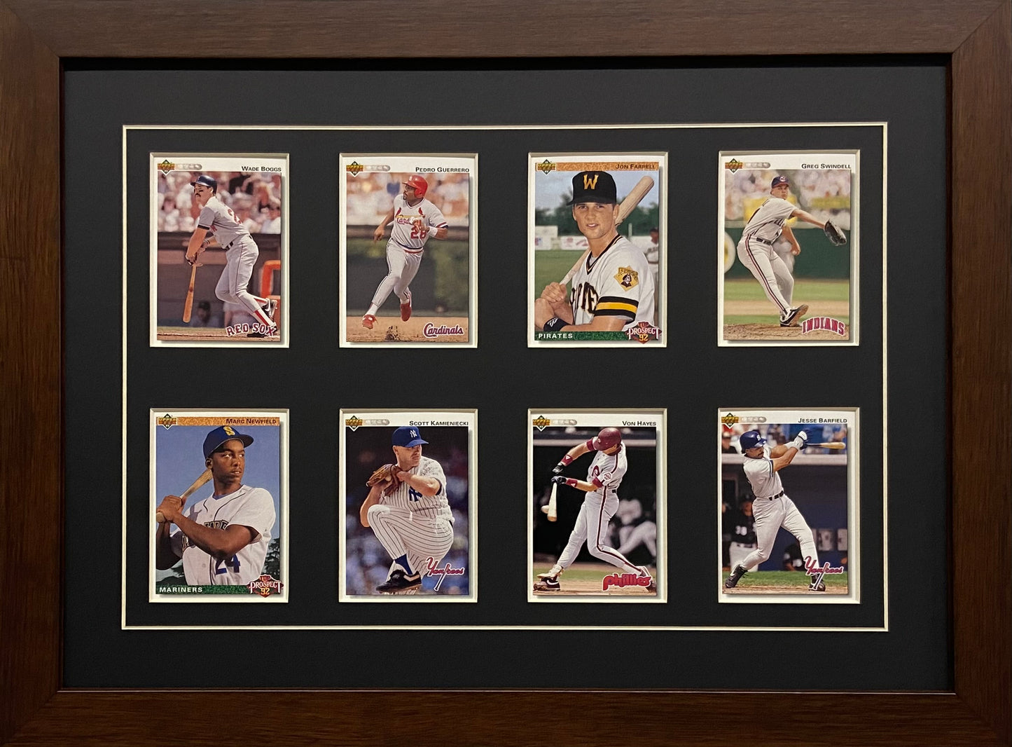 eight trading card frame black-white mat walnut frame