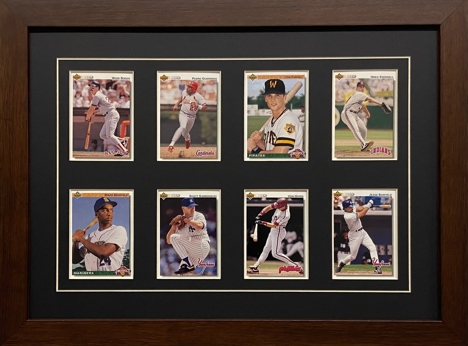 eight trading card frame black-white mat walnut frame