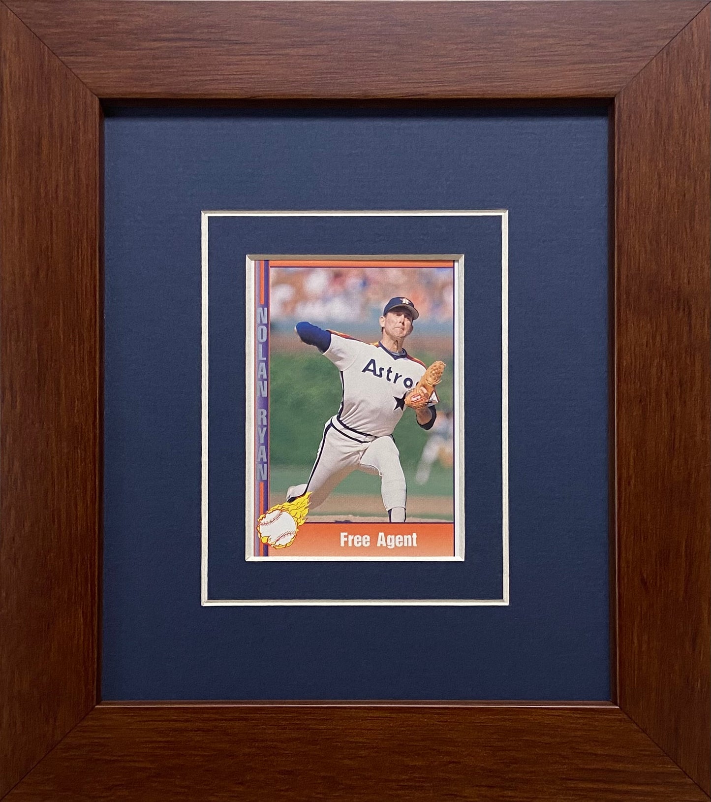 single trading card frame navy blue-white walnut frame