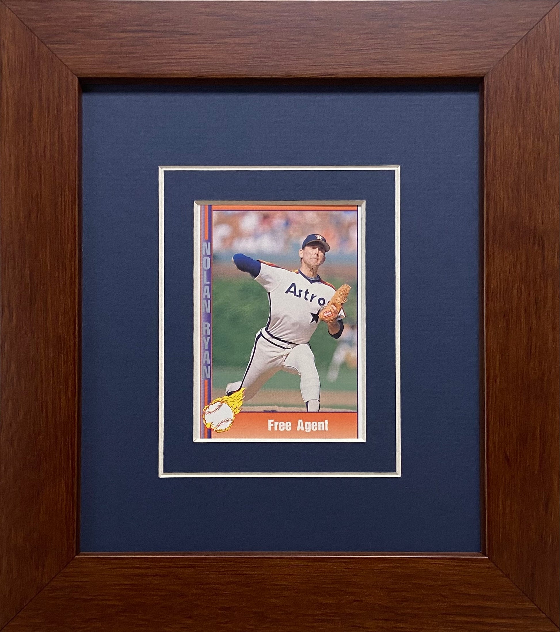 single trading card frame navy blue-white walnut frame