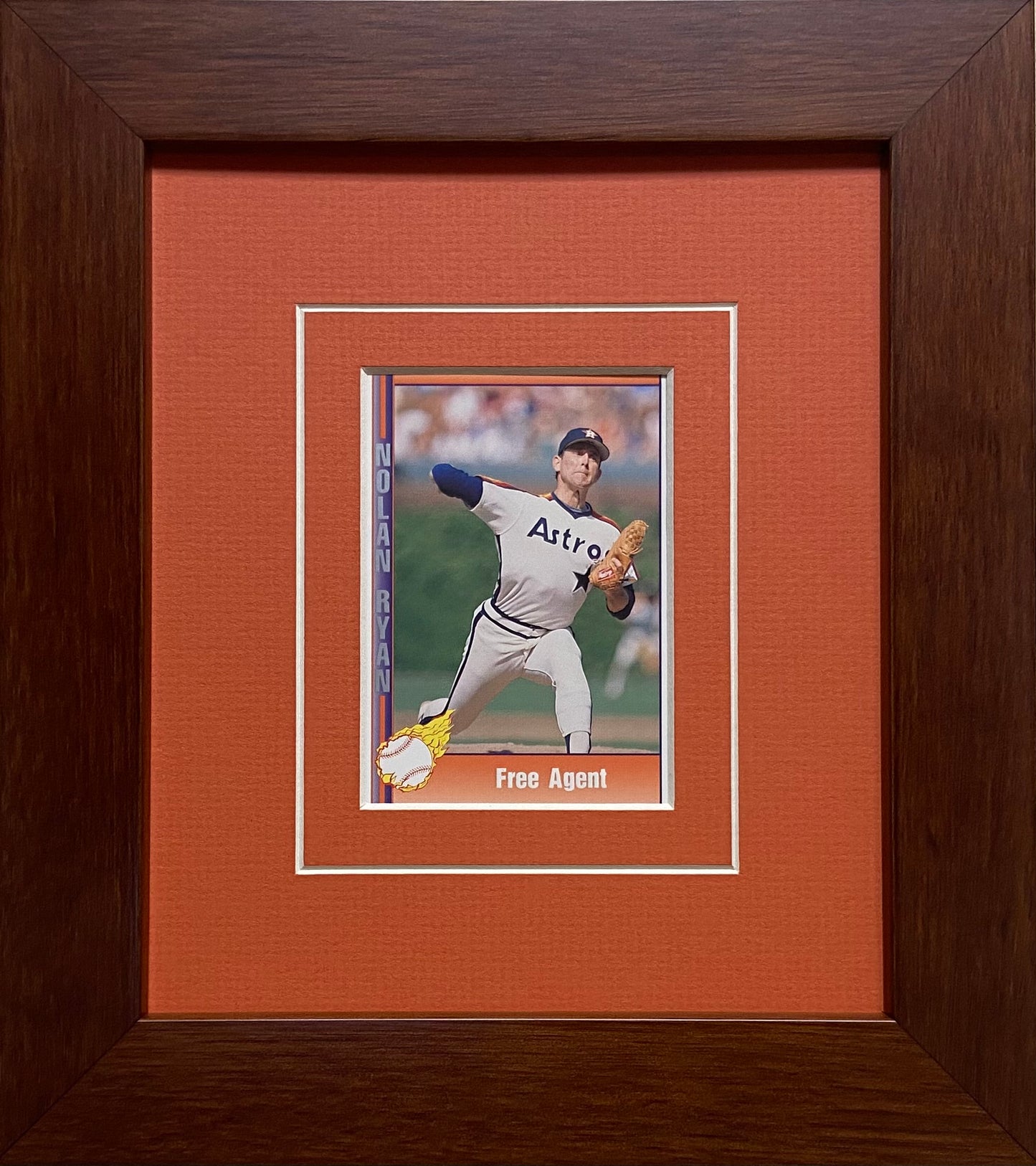 single trading card frame orange-white mat walnut frame