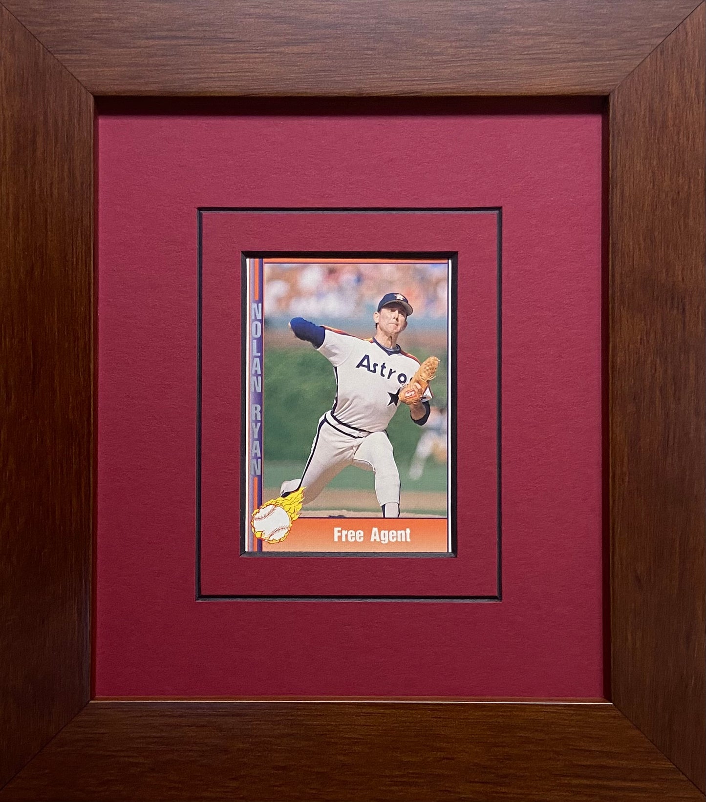 single trading card frame red-black mat walnut frame