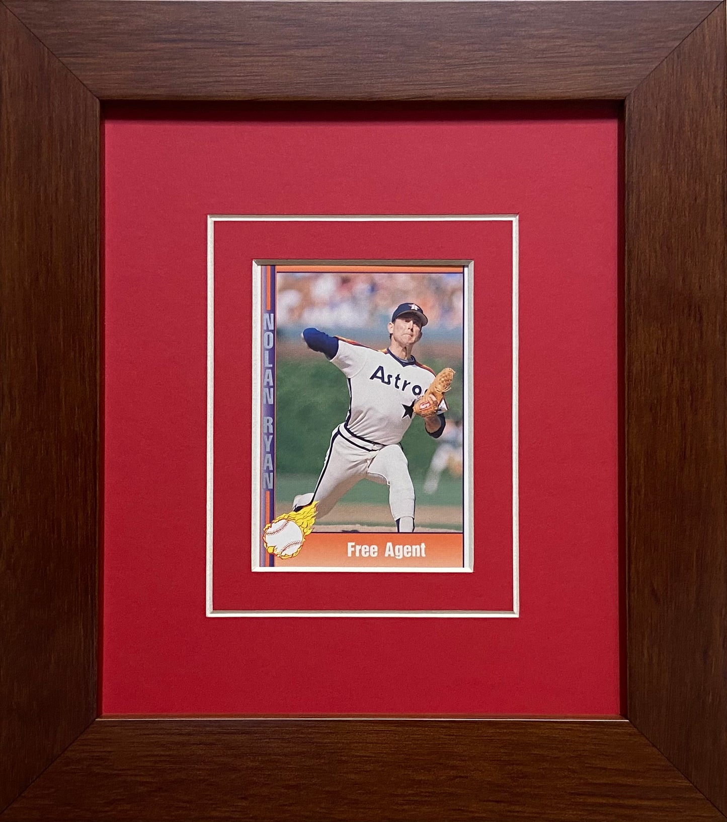 single trading card frame red-white mat walnut frame