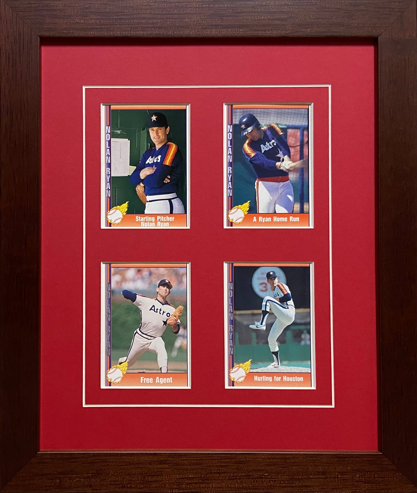 four trading card frame red-white mat walnut frame