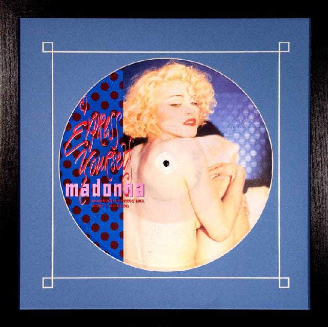 12" LP Vinyl or Picture Disc Frame blue-white mat black frame