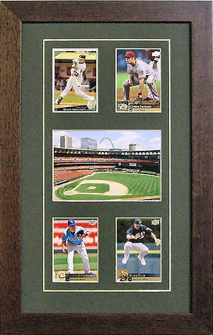 Four Trading Card Frame with Photo green-white mat walnut frame