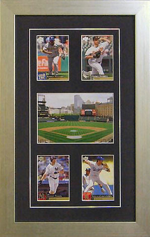 Four Trading Card Frame with Photo black-white mat silver frame