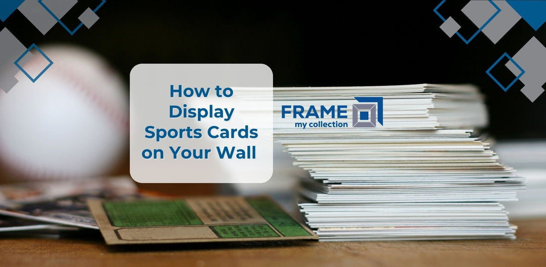 stack of sports cards waiting to be framed with a baseball in the background