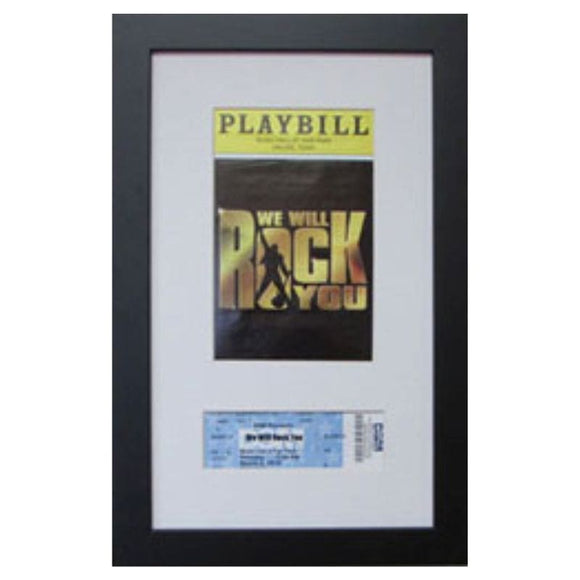 playbill and ticket in a black frame with white mat