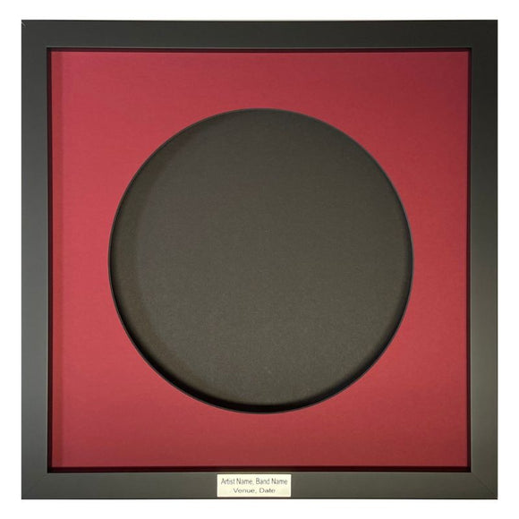 framed drum head with red and black mat