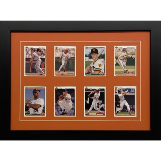 eight trading card frame orange-white mat black frame