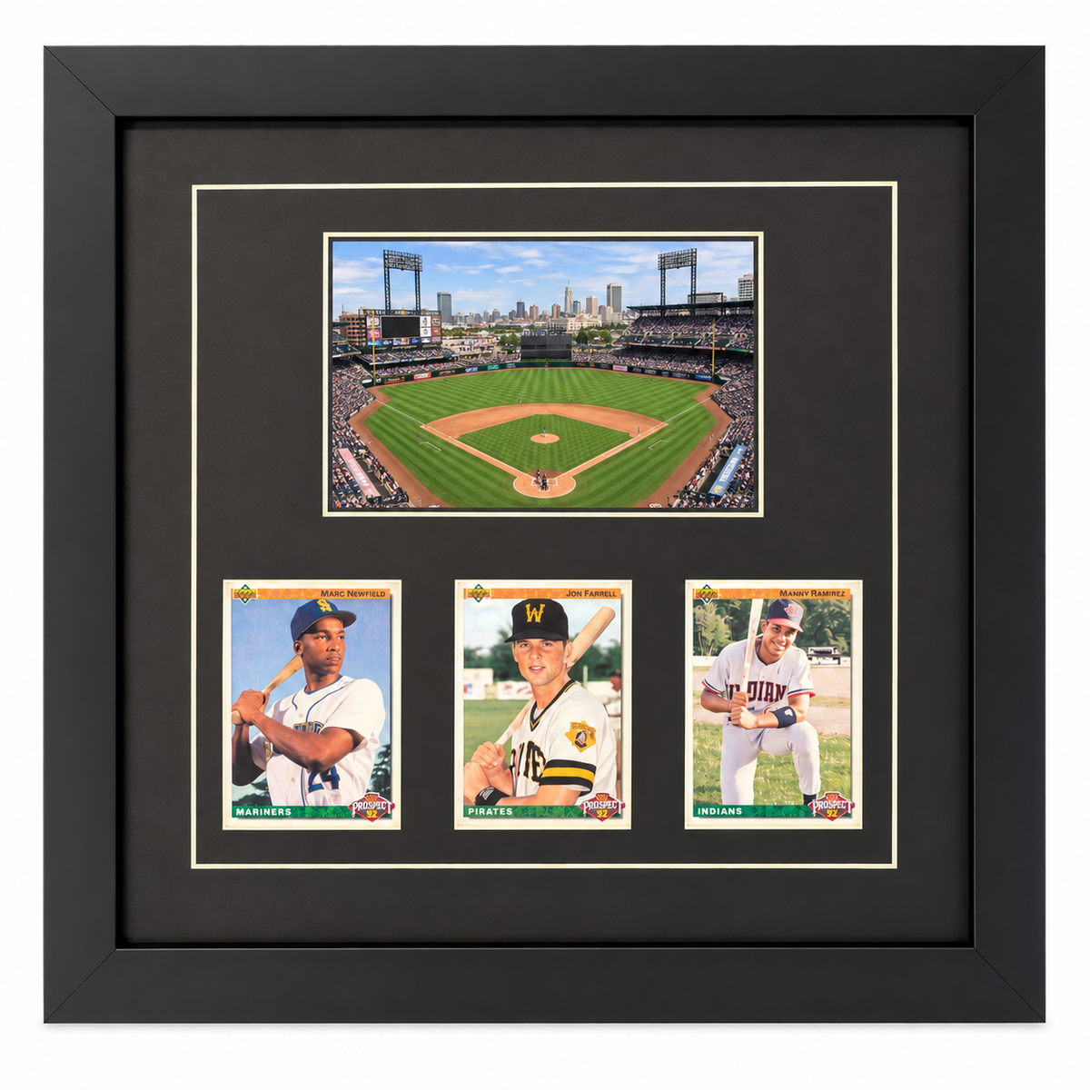 Trading Card Frame with Photo that holds three sports cards.