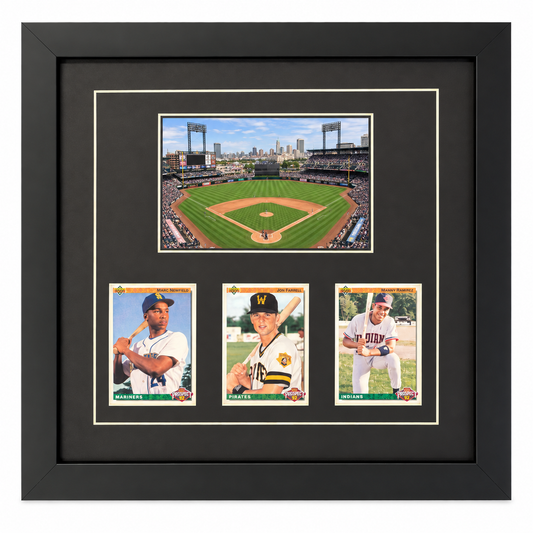 Trading Card Frame with Photo that holds three sports cards.