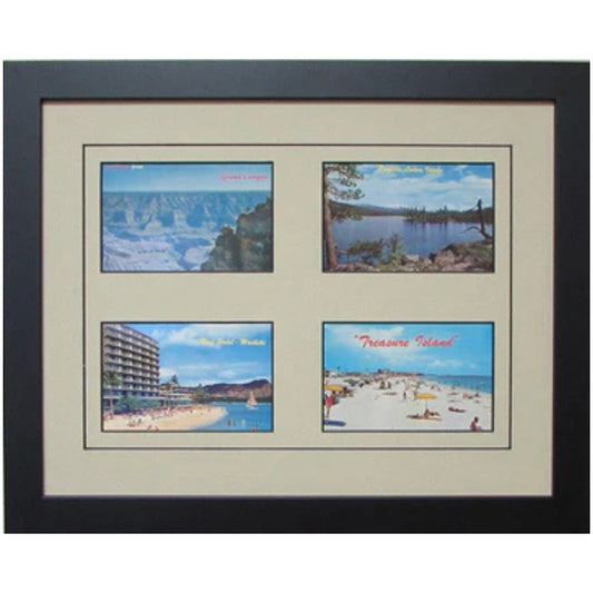 four postcard frame tan-black mat black frame