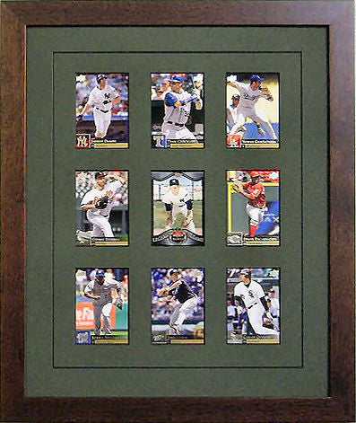 Nine Trading Card Frame green-black mat walnut frame